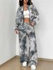 Flame Pattern Splicing Autumn And Winter New European And American Women'S Clothing Retro Pattern Printing Suit Women