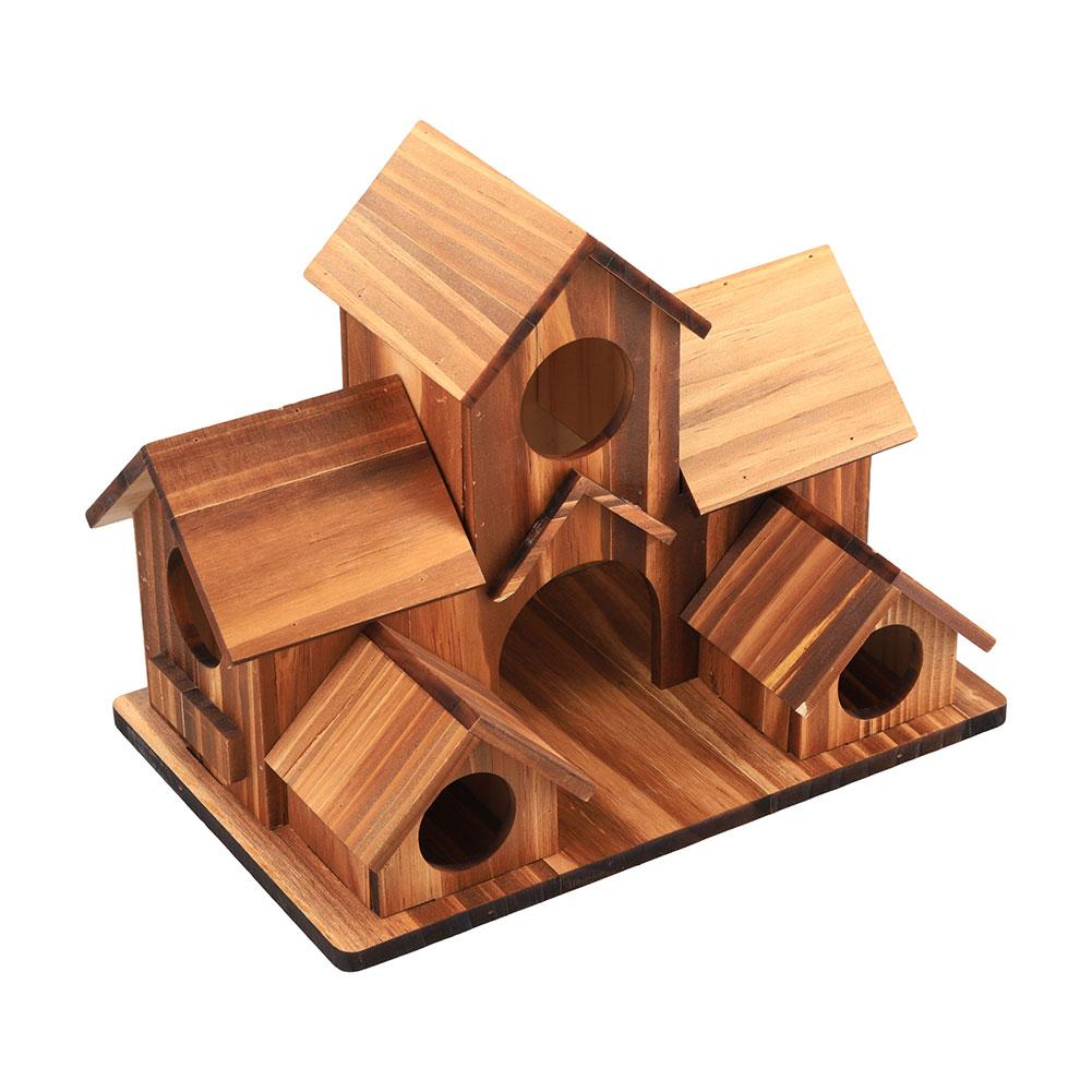 Wooden Bird Feeding Birdhouse 5 Hole Bird Cage Room Outdoor Garden Bird Nesting Box Small Pet Supplies Decoration Garden Decor