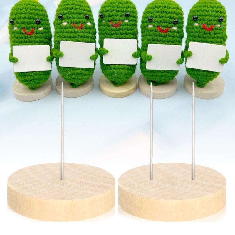 Crochet Dolls Stand Set With Wood Bases, 12Count For Single And Double Needle Dolls Wood Display Stand