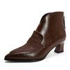 Pointed short boots women's thick heel leather horsehair brown retro short boots high heel leather boots autumn and winter new high-top shoes women