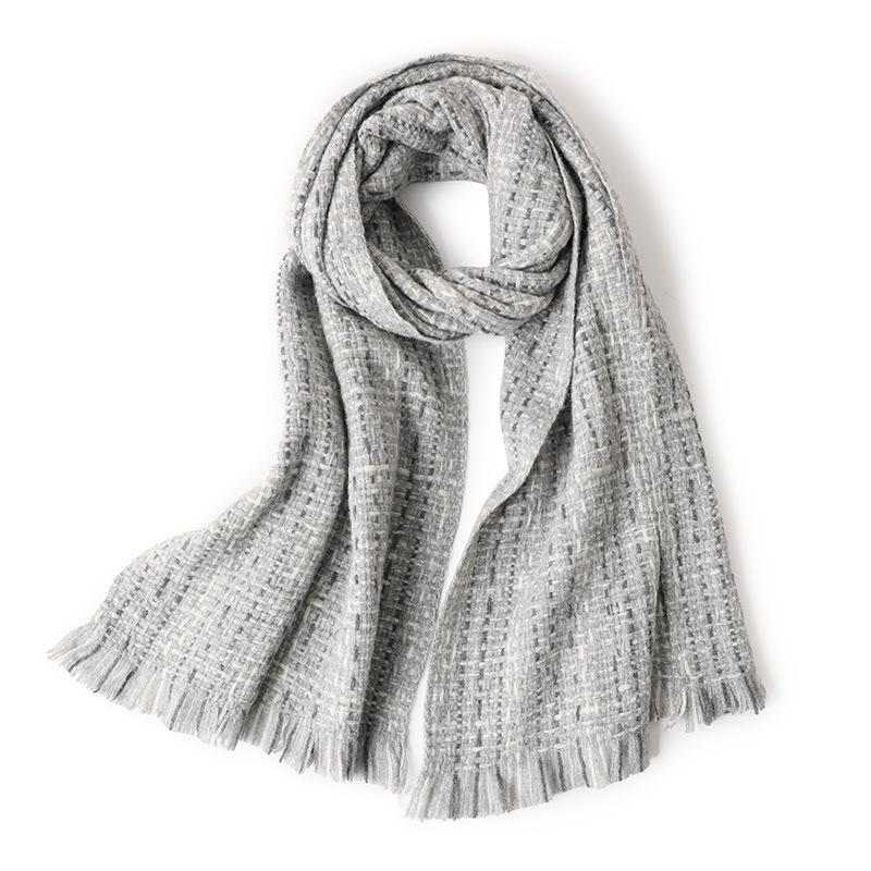 

24 новые осенне-зимние шарфы из легкой шерстяной ткани, женские шерстяные клетчатые теплые шарфы 190*50cm серый