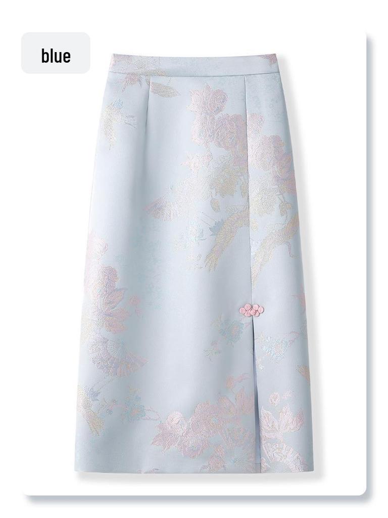 2025 Pink Embroidered High-Waist Midi Skirt - New Slimming Chinese Style