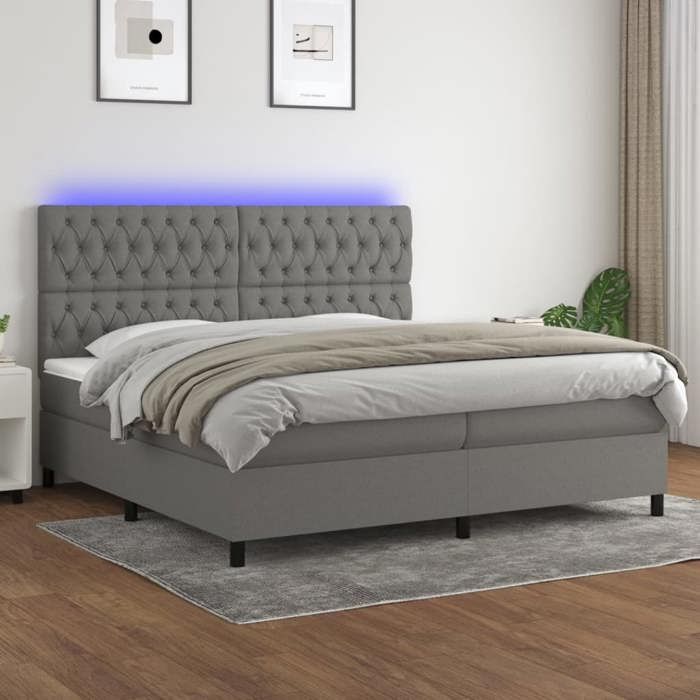 VidaXL Slat Bed Base with Mattress and LED, Upholstered Bed with Headboard, Double Bed, Adult Bedroom Bed, 3135142