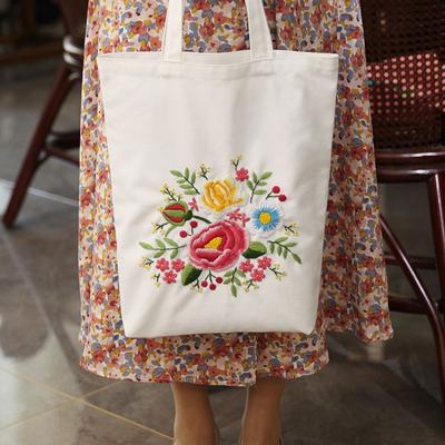 1Set DIY Canvas Tote Bag Embroidery Kit With Flower Pattern Instructions DIY Arts Crafts Supplies Beginners Needlepoint Kits