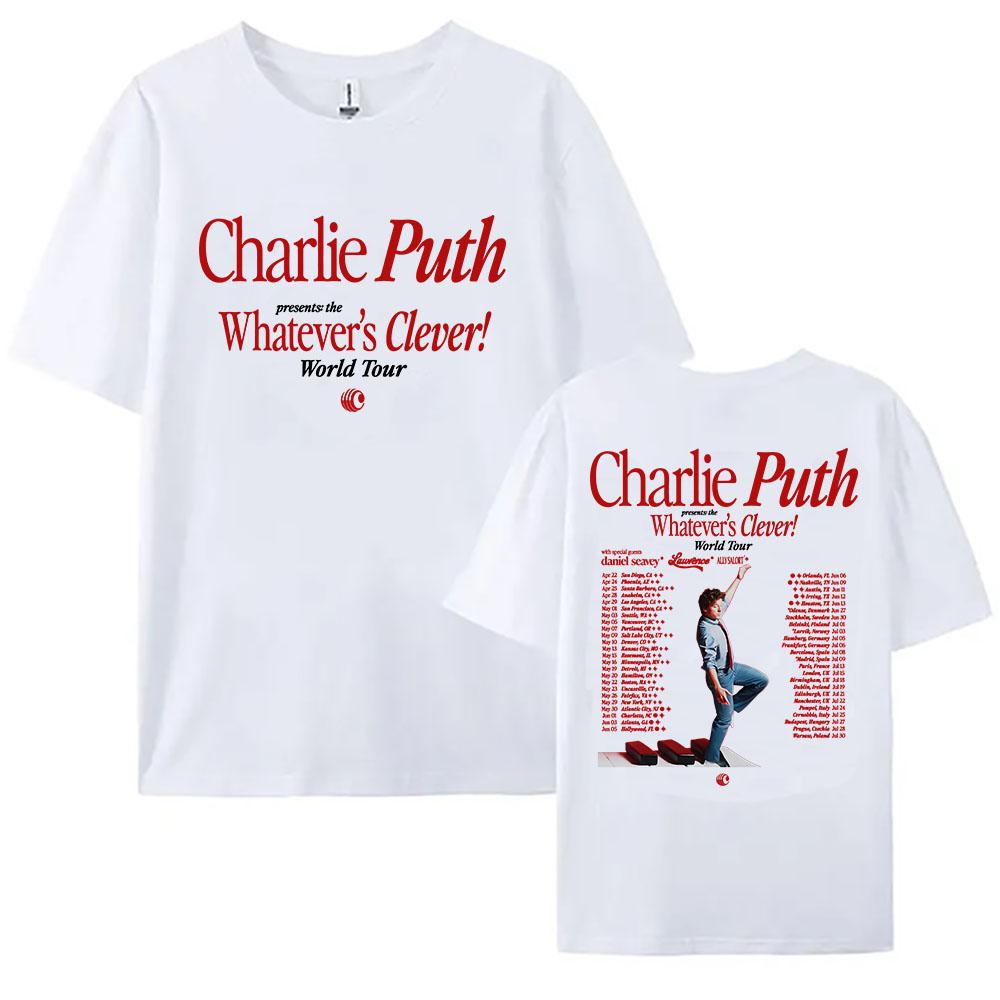 

Чарли Пут Whatever s Clever! Футболка World Tour 2026 Летняя с коротким рукавом Хлопковая с круглым вырезом Унисекс Уличный стиль Графические футболки XS