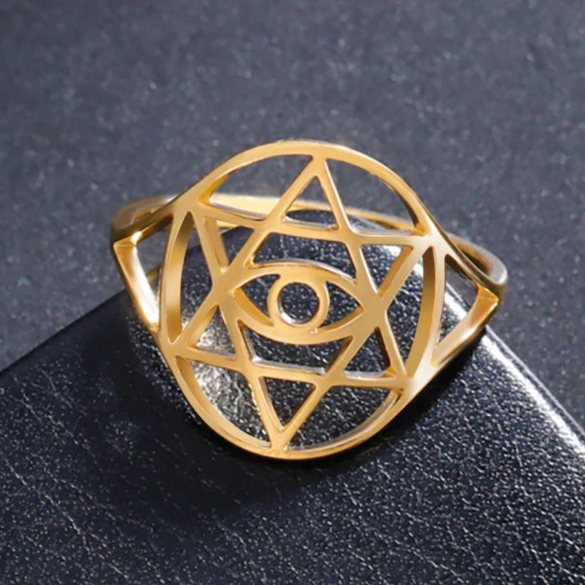 LIKGREAT Vintage Star of David Ring Evil Rings for Men Women Stainless Steel Punk Jewelry Je Star Protection Amulet Gift