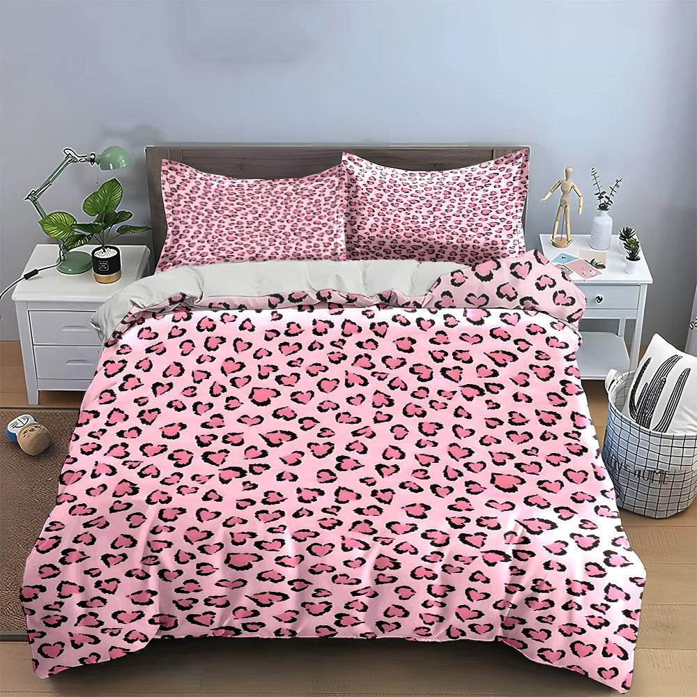 "Pink Leopard Print Decor Set" Soft Skin-Friendly Bedding Set Includes 1 Duvet Cover And 2 Pillowcase Gift