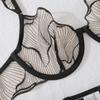 4pcs Sexy Ultra-thin Mesh Women'S Lingerie Set with French Hollow Lace Breathable Bra Thong Thigh-High Socks and Thigh Lace Trim