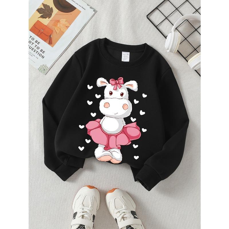 European sizes Kids' Crewneck Sweatshirt Cute Horse with Pink Tutu And Bow , Sportswear And Casual Wear, Soft And Comfortable, Children's Clothing