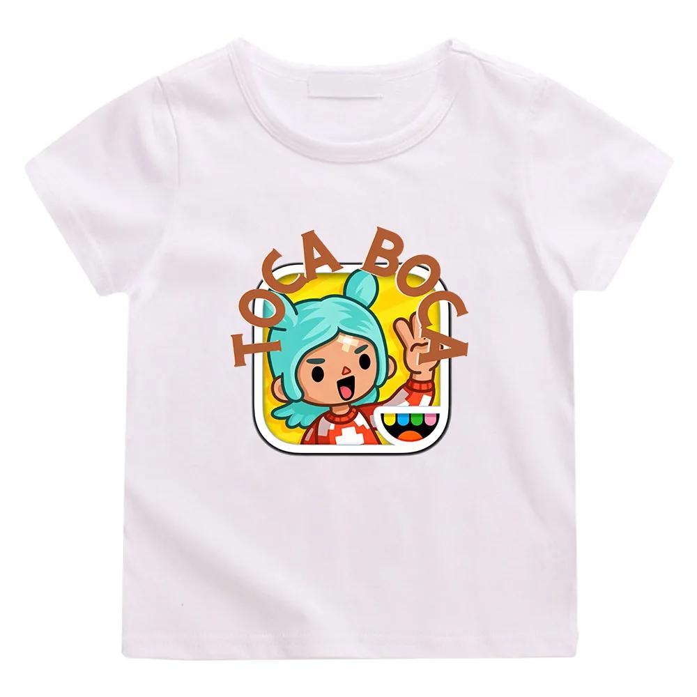 T-shirt per Bambini 100% Cotone Stampa Cartone Animato Toca Boca World Magliette 212Y Carini Ragazze e Ragazzi Manica Corta Bambini Girocollo Top Estivi