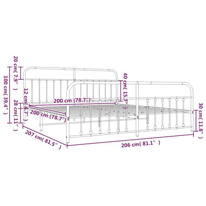 VidaXL Metal Bed Frame with Headboard-Footboard White 200x200cm 352652