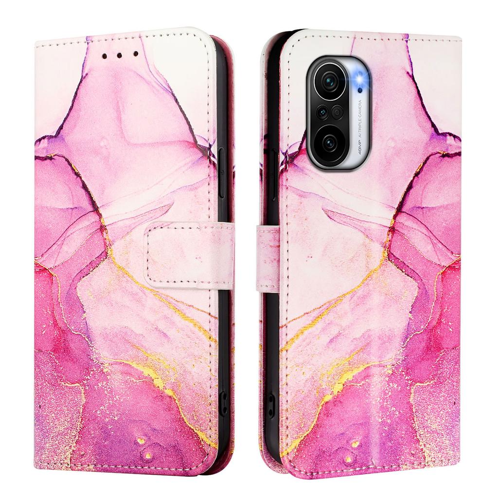 For Xiaomi Poco F3 Case with Strap Marble Pattern Leather Phone Cover Card Holder