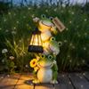 Gestapelte Frosch-Gartenstatue mit Solar-Laterne & Willkommensschild - Outdoor-Terrassendekoration, Frosch-Dekoration aus Harz für Garteneingang