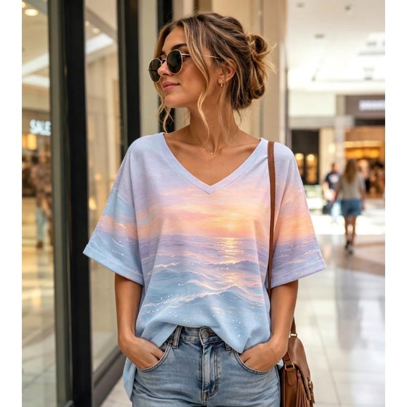 Summer Polka Dot T-Shirts 3D Print Fashion Women's V-Neck Short Sleeve T Shirt Y2K Casual Tees Harajuku Tops Female Clothing