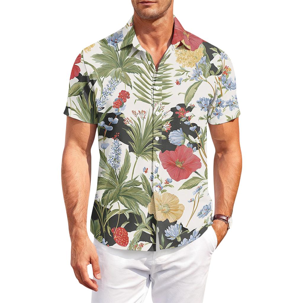 Casual Herenhemd met Korte Mouwen, Losse Pasvorm, met Hawaïaanse Print