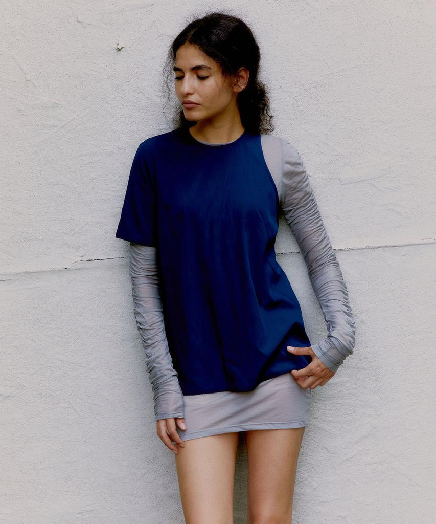 PROVO Asymmetrical Short Sleeve Blouse / Navy