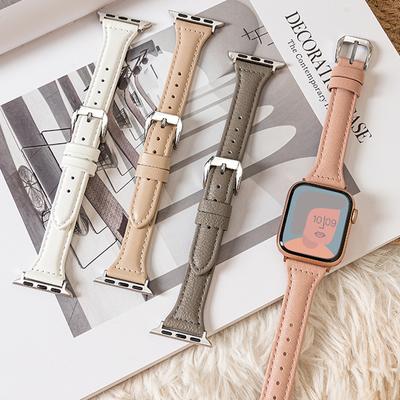 Smukły skórzany pasek do zegarka Apple Watch Ultra 49mm seria 8 SE 7 6 5 4 3 2 1 bransoletka na nadgarstek iWatch 40/44mm 45/49mm opaska