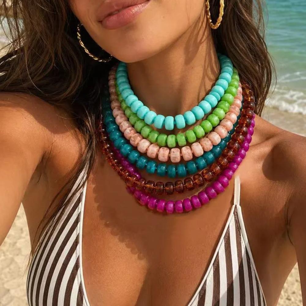14 Colors Bohemian Colorful Acrylic Beads Choker Necklace for Women Fashion Resin Statement Necklaces Summer Beach Jewelry