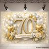 2D plane 70th birthday party banner background. Theme for 70th birthday, with sparkly gold border and the number 70.