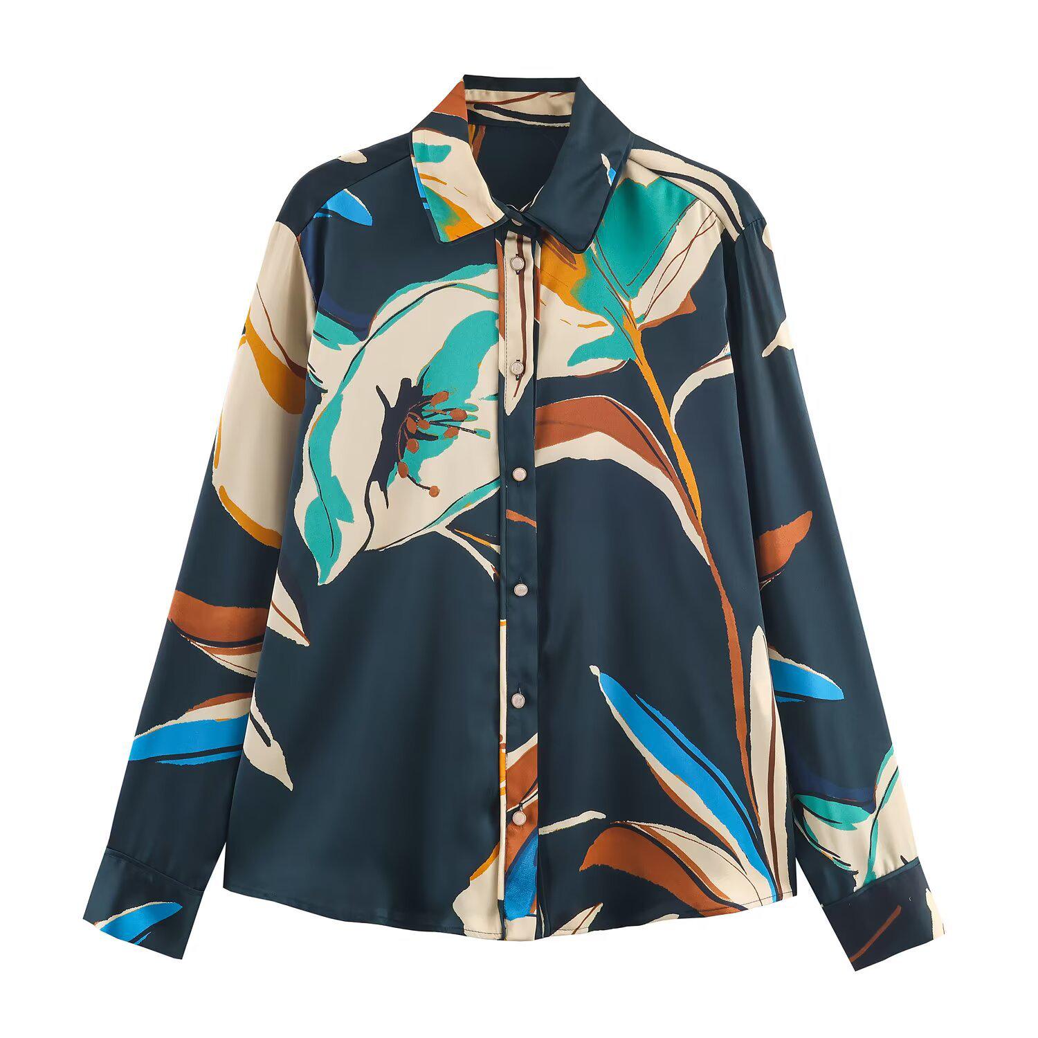 2025 Autumn European Style Women s Long Sleeve Loose Printed Draping Shirt XS