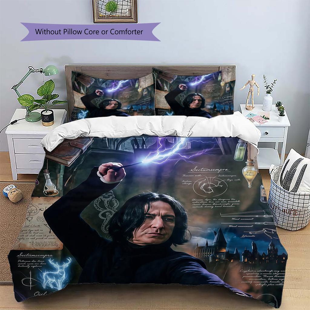 Severus Snape Pattern Bedding Quilt Set Home Decoration Gift (1 * Duvet Cover + 2 * Pillowcase Without Core)