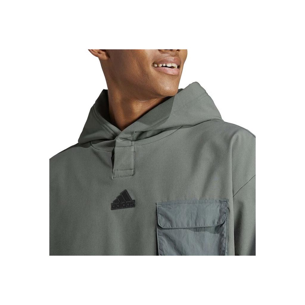 adidas Kapuzenpullover Buchstabenlogo Überschnittene Schultern Langarm-Sweatshirt Herren-Sweatshirt Grau Grün IR5182
