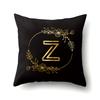Polyester Pillowcase Black Gold Flower Home Decoration Print Pillowcase 26 English Letter Cushion Cover