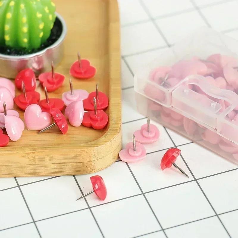 New Heart Shape 50 Pieces Plastic High Quality Cork Board Safety Colorful Thumbtacks Office School Accessories Student Supplies