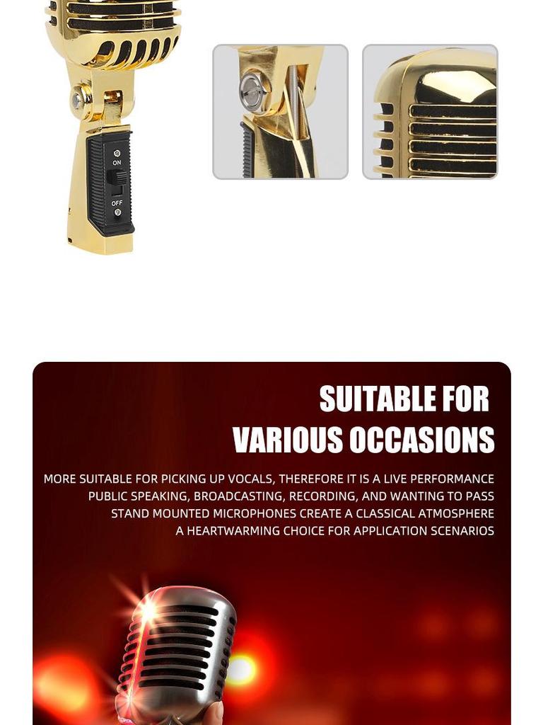 Classic Retro Dynamic Wired Microphone for Stage Performance and KTV