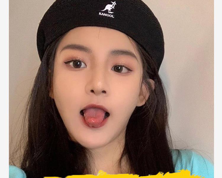 Korean Style Wool Beret with Kangaroo Embroidery - Trendy Newsboy Cap
