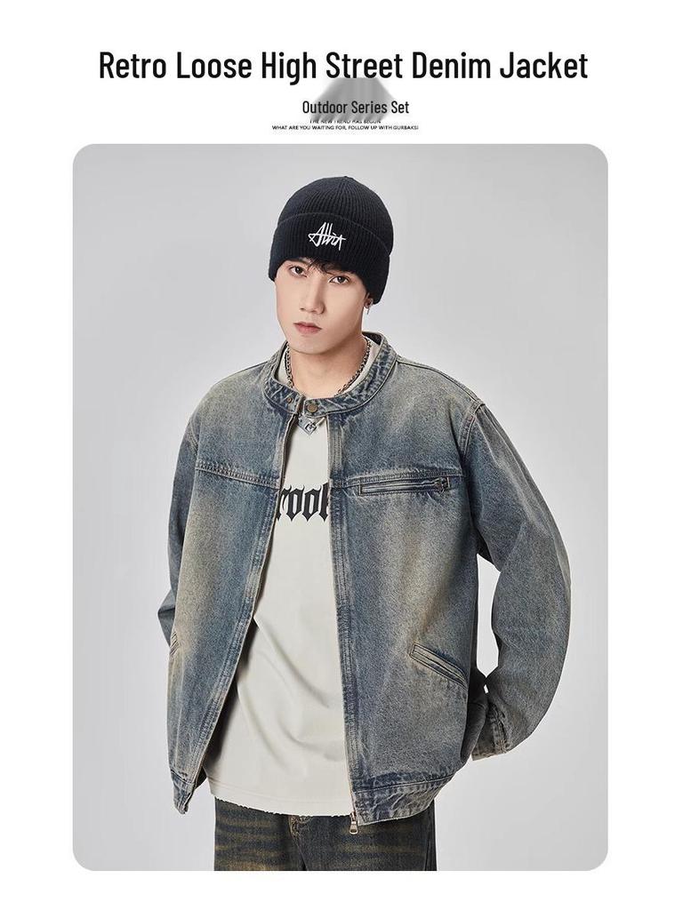 GURBAKS Retro Distressed Jeansjacke - Herren Locker Lässig Trend