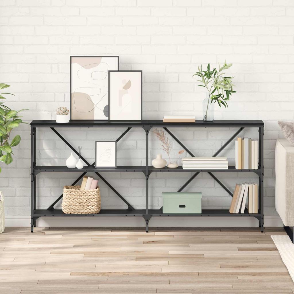 Console Table with Shelf Black Oak Effect 160 X 30 X 75 Cm