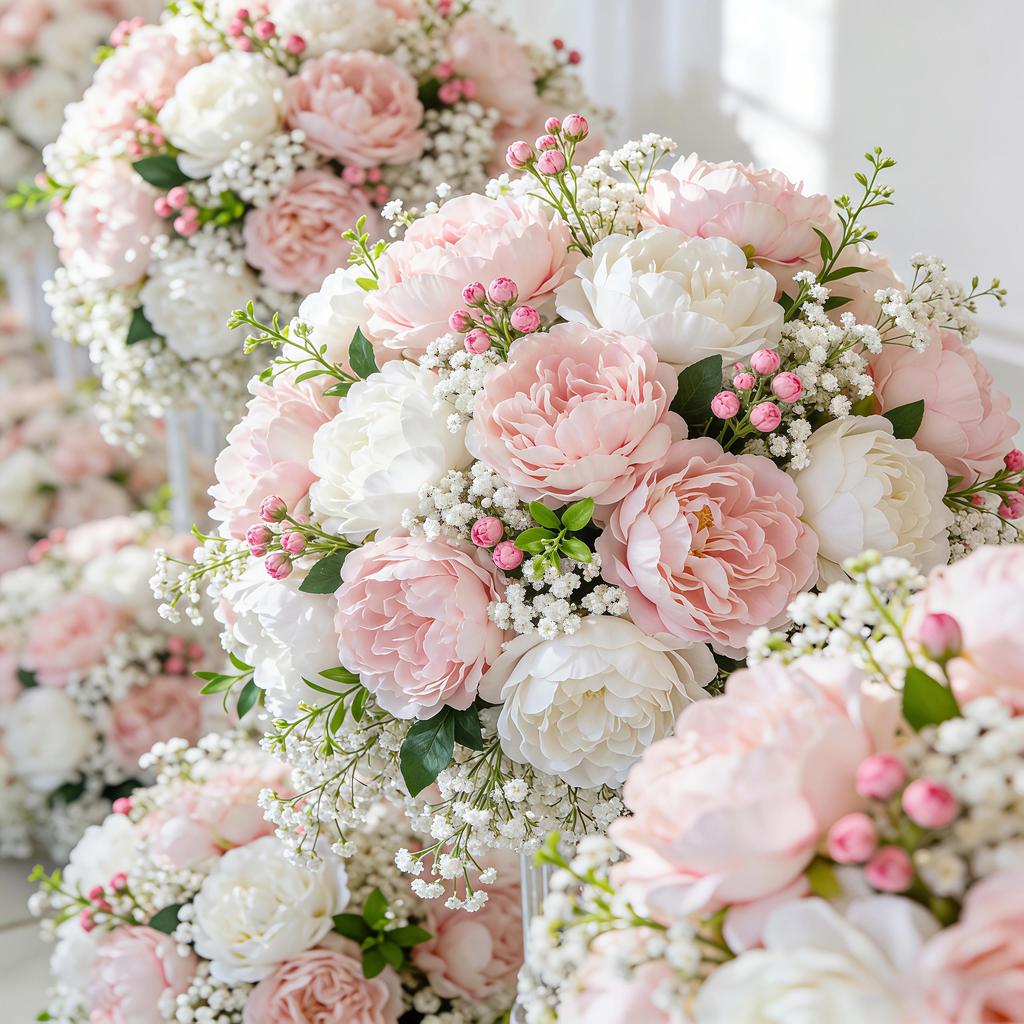 Prachtig Nieuw Gemengd Kunstbloemen Boeket van Roze en Witte Pioenen Geschikt voor Bruiloften, Huis, Tuin en Tafeldecoratie