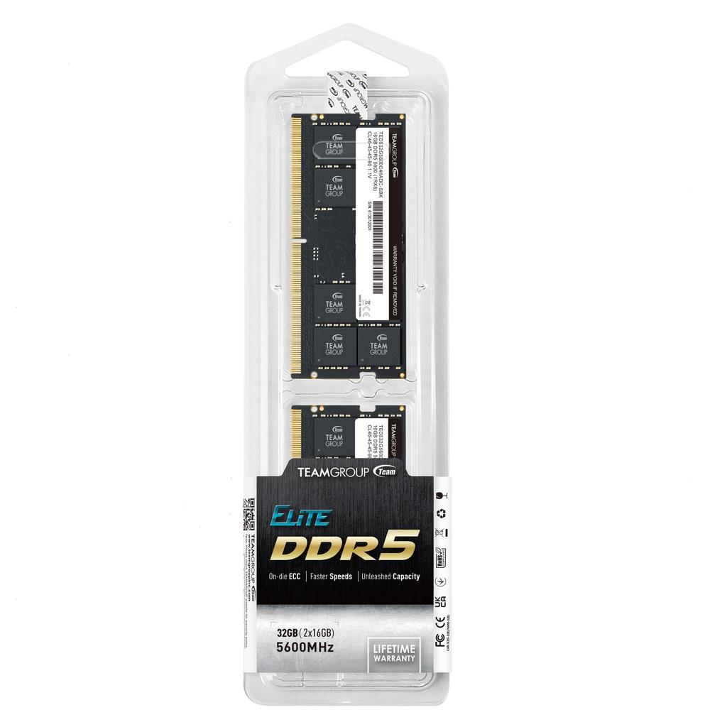 TEAMGROUP (formerly Team) DDR5 5600MHz 32GB (2 x 16GB) SODIMM PC5-44800 CL46 1.1V JEDEC Compliant ELITE Series Laptop Memory [TEAM Japan Official Prod