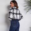 BITCED Karierter Wollmantel mit langen Ärmeln und Laternenärmeln für Mädchen mit Puppenkragen, lockere, kurze Jacke