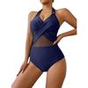 Women’s Sexy Mesh Monokini Bathing Suit One-Piece Bikini Swimsuit, Solid Color Halter Backless Swimwear