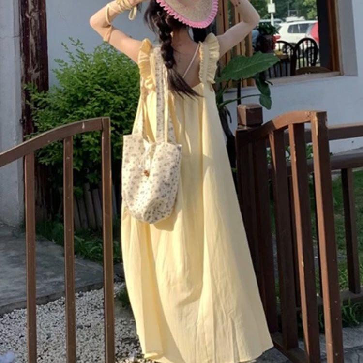 Yellow Fairy Flutter Sleeve Summer Dress for Girls - Slimming Mid-Length