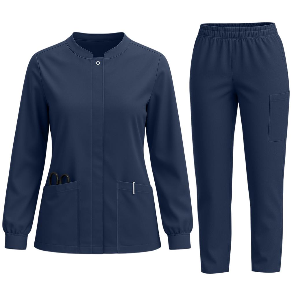 Women's Quick Drying Fabric Solid Color Round Neck Pocket Long Sleeve Pants Set Workwear