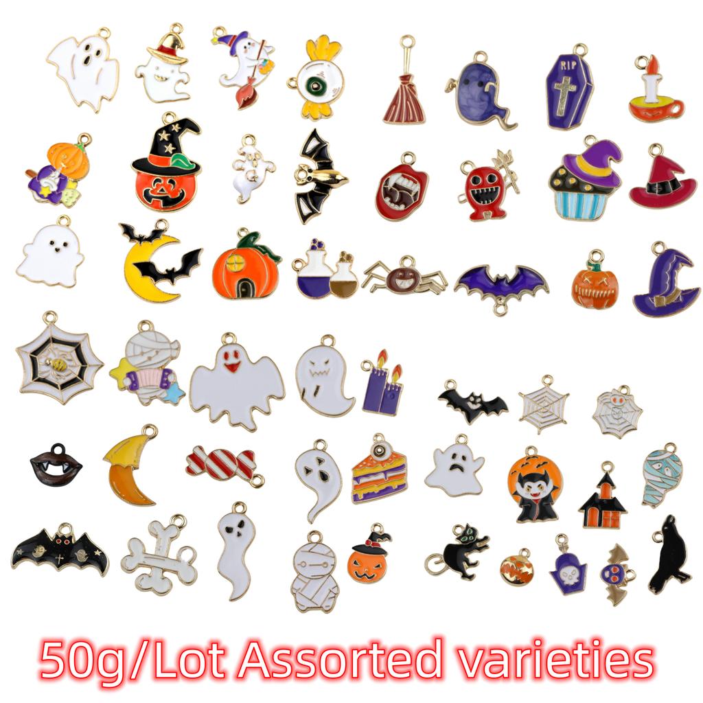 10g/50g/Lot Halloweenské přívěsky Smaltované přívěsky na výrobu šperků Pro výrobu Halloweenských náramků, náhrdelníků, náušnic