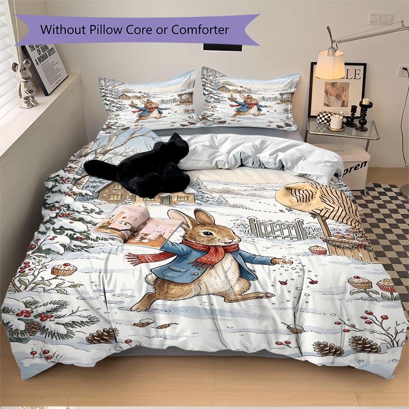 Winter Rabbit Delivery Print 3Pcs Bedding Setduvet Cover With 2 Bedropillowcase Home Birthday Gift
