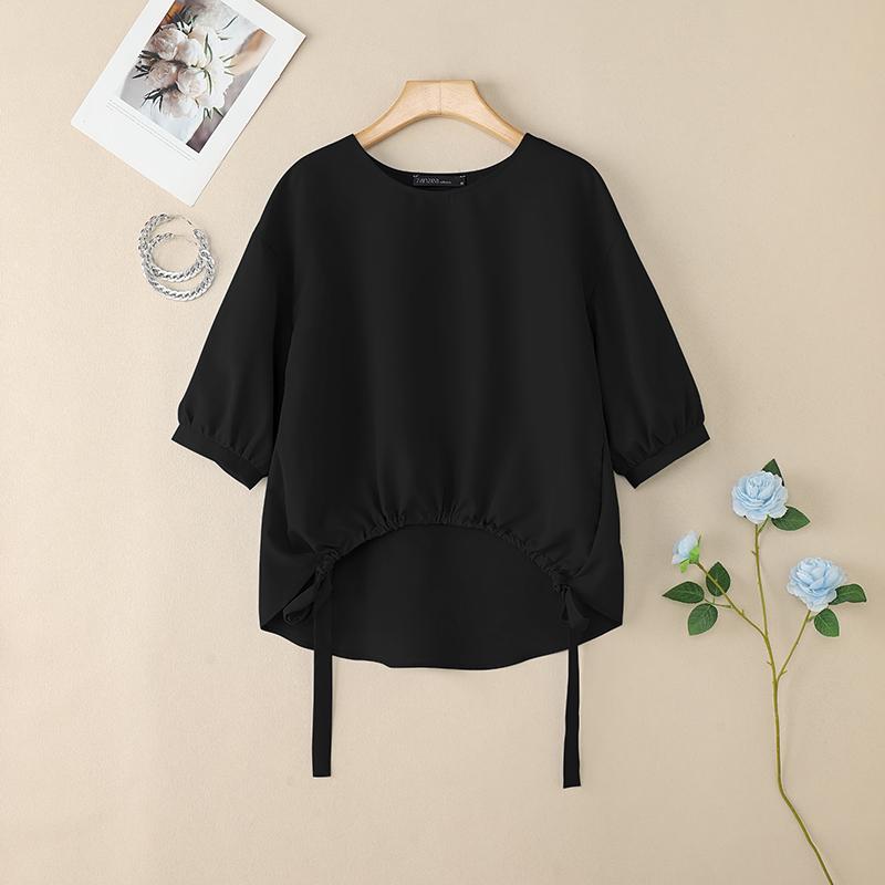 

ZANZEA Женская повседневная блузка с круглым вырезом, свободного кроя, с рукавами 3/4, летняя 5XL