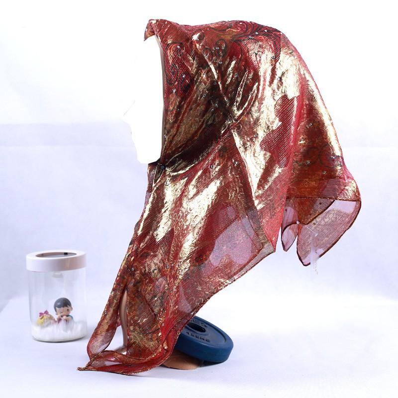 Silk Square Scarf Women Floral Print Embellished Rhinestone Cutwork Woven Headwrap Lightweight Accessory Street Style