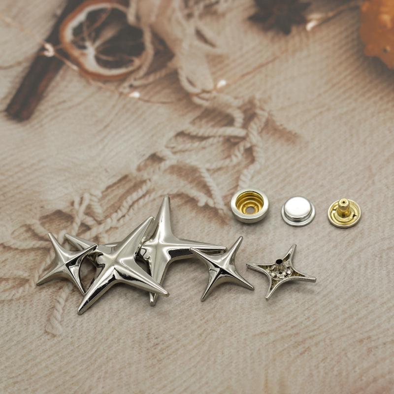 Four-pointed Star Snap Button Jacket with Cross Flower Decoration