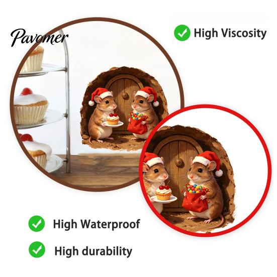 DIY Christmas Scenes 3D Mouse Hole Wall Sticker for Decoration, Realistic Santa Decal, Waterproof PVC Festive Home Decoration Art Window Bathroom