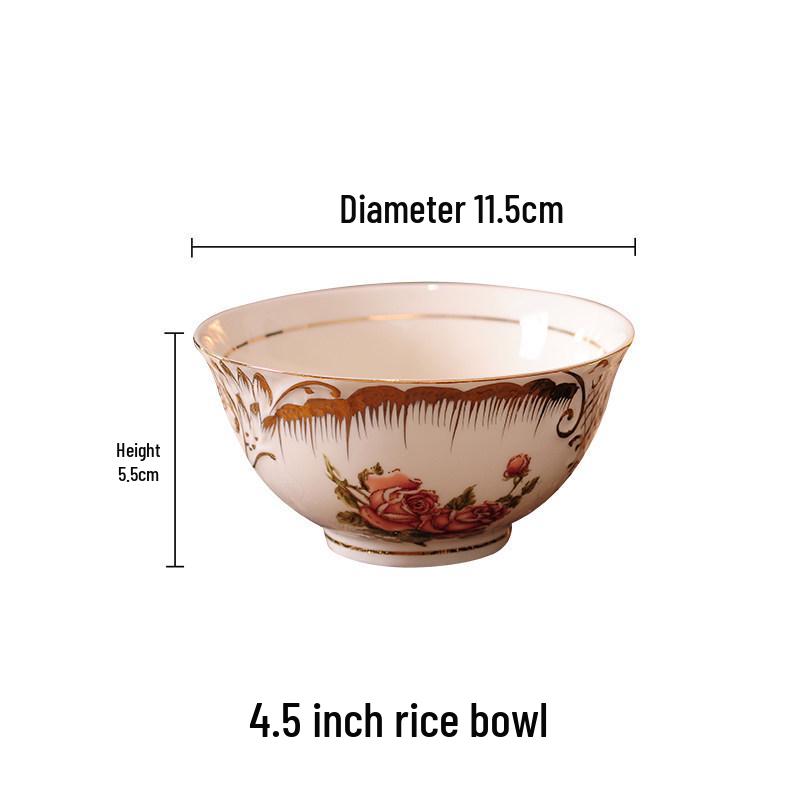 European & Korean Style 4.5-Inch Ceramic Rice Bowl Set - High-Grade Bone China Tableware