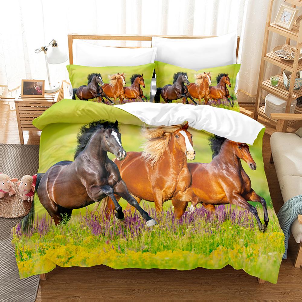 Polyester Comfortable White Horse Pattern Duvet Cover Set With Duvet Cover And Pillowcases King Queen Twin Sizes For All Ages
