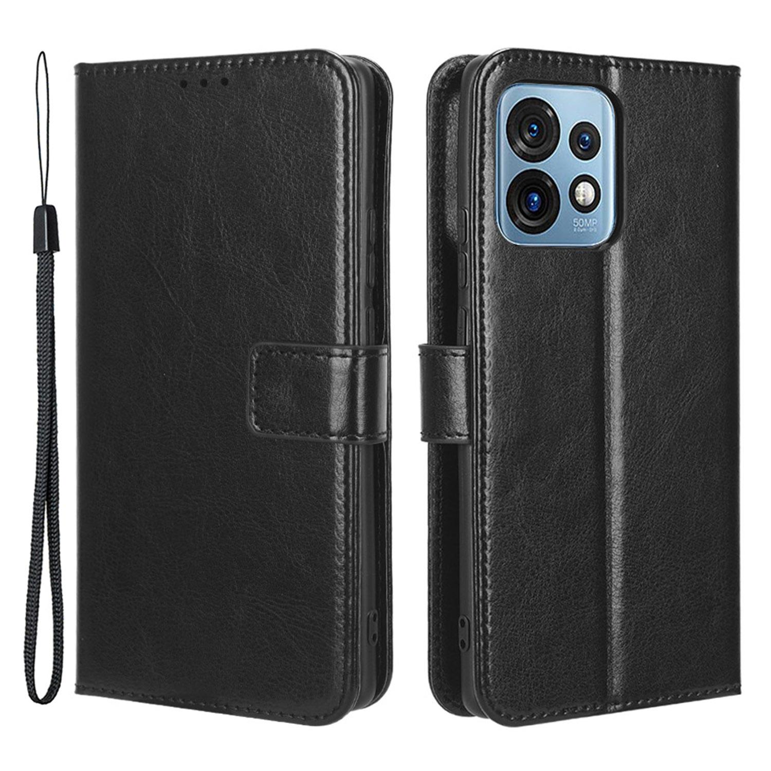 

Phone Cover For Motorola Moto X40 5G/Edge 40 Pro 5G Crazy Horse Texture Magnetic Flip Wallet Stand Scrach-resistant PU Leather Phone Case with Strap Black