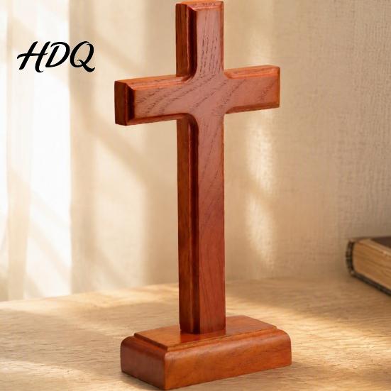 Catholic Religious Craft Solid Wood Stand Tabletop Ornament, Wooden Standing Christian Gifts, Church Altar Faith Decor for Home Prayer Room