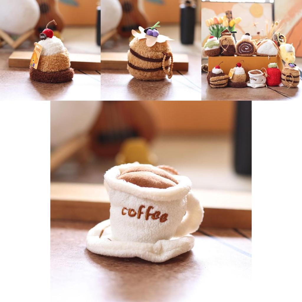 Plush Afternoon Tea Cake Keychain With Soft Pp Cotton For Gift Collectors