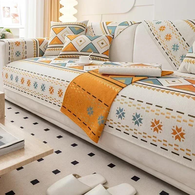 Chenille Bohemia Sofa Mat for Living Room Morocco Style Anti-slip Sofa Cushion All-inclusive Corner Sofa Couch Cover Home Decor